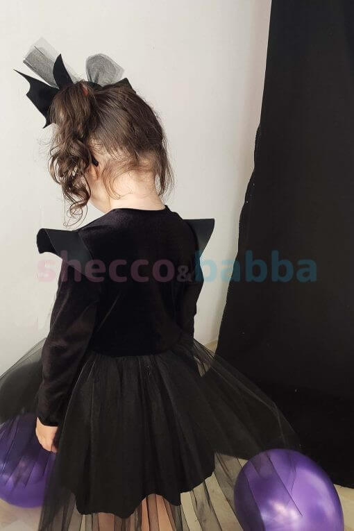 Kız Çocuk Deri Detaylı Tütü Siyah Elbise