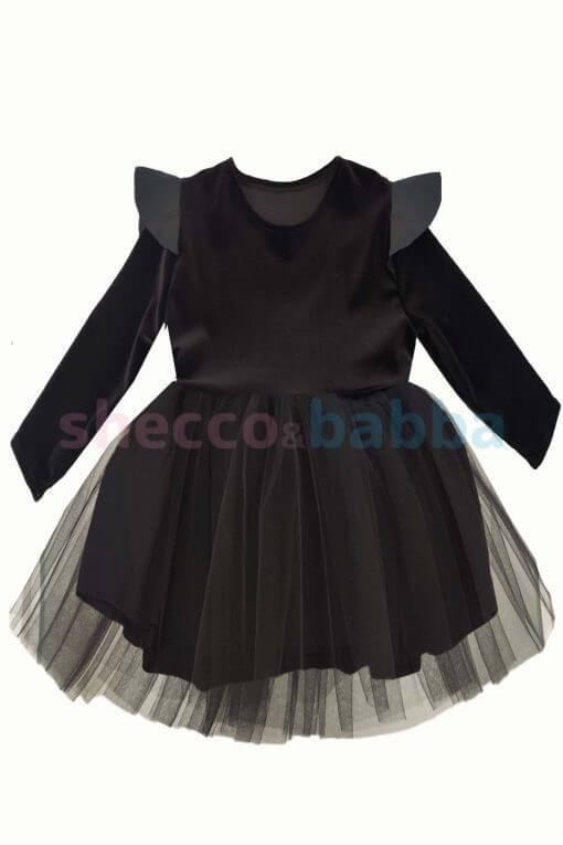 Kız Çocuk Deri Detaylı Tütü Siyah Elbise