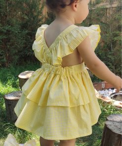 Kız Çocuk Sarı Fırfırlı Pötikareli Elbise