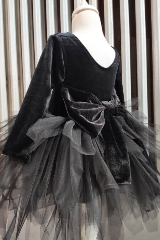 Kız Çocuk Siyah Tüllü Abiye Elbise, Parti Elbisesi, Siyah Doğum Günü Elbisesi, Bandana