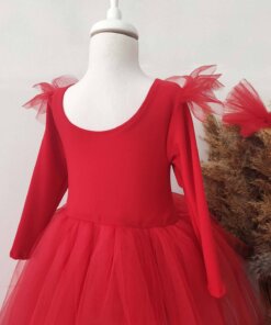 Kız Çocuk Asimetrik Kırmızı Tütü Elbise, Parti Elbisesi, Doğum Günü Elbisesi, Bandana