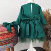 Kız Çocuk Yeşil Fiyonklu Tütü Elbise, Parti Elbisesi, Doğum Günü Elbisesi, Bandana