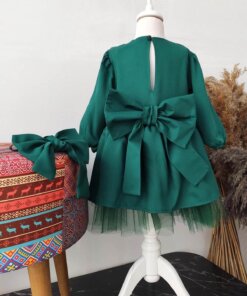 Kız Çocuk Yeşil Fiyonklu Tütü Elbise, Parti Elbisesi, Doğum Günü Elbisesi, Bandana