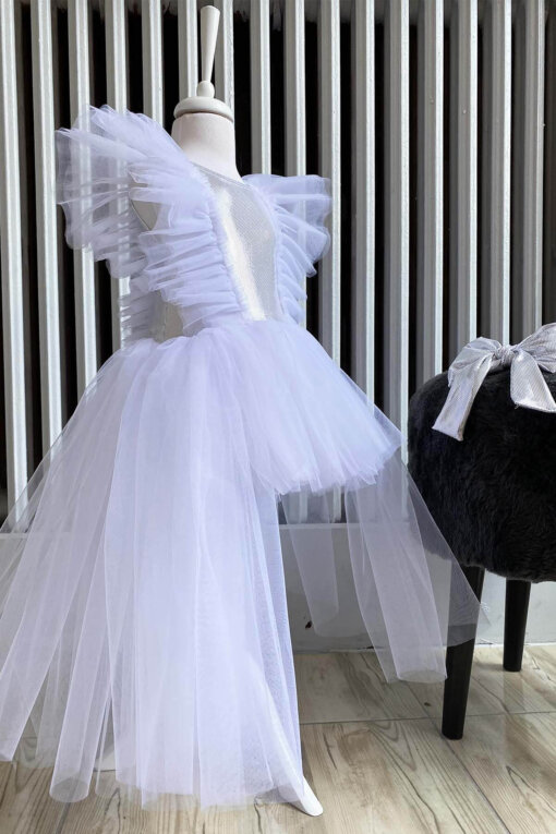 Kız Çocuk Beyaz Tüllü Abiye Elbise, Parti Elbisesi, Doğum Günü Abiye Elbise