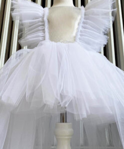 Kız Çocuk Beyaz Tüllü Abiye Elbise, Parti Elbisesi, Doğum Günü Abiye Elbise