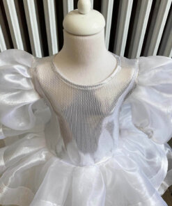 Kız Çocuk Beyaz Organze Abiye Elbise, Parti Elbisesi, Doğum Günü Abiye Elbise