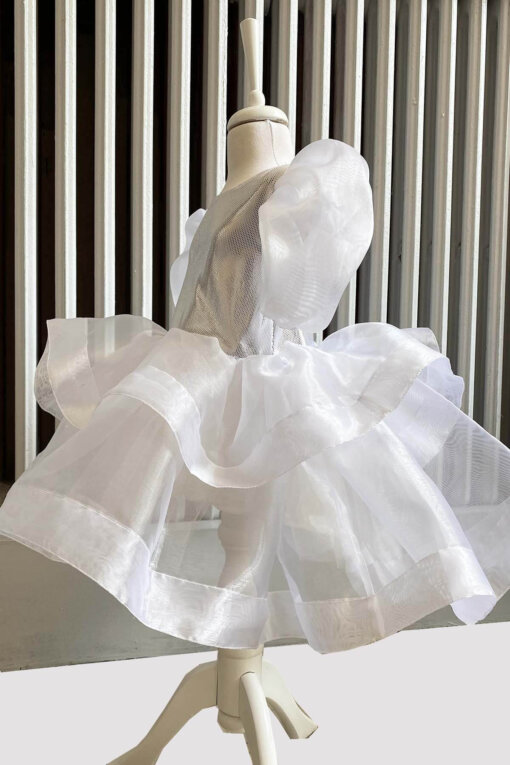 Kız Çocuk Beyaz Organze Abiye Elbise, Parti Elbisesi, Doğum Günü Abiye Elbise