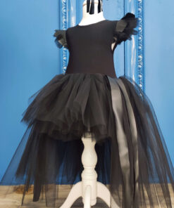Fiyonklu Siyah Tütü Kız Çocuk Doğum Günü Elbisesi ve Bandana Takım, Çocuk Abiye Elbise, Çocuk tütü elbise, kız çocuk düğün elbisesi, kız çocuk gotik elbise, halloween çocuk elbisesi