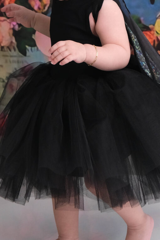 Siyah Balerin Model Elbise, Bandana Takımı - Çocuk Abiye Elbise, doğum günü elbisesi, kız çocuk tütü elbise, siyah tütü elbise, kız çocuk siyah tüllü elbise, kız çocuk parti elbisesi
